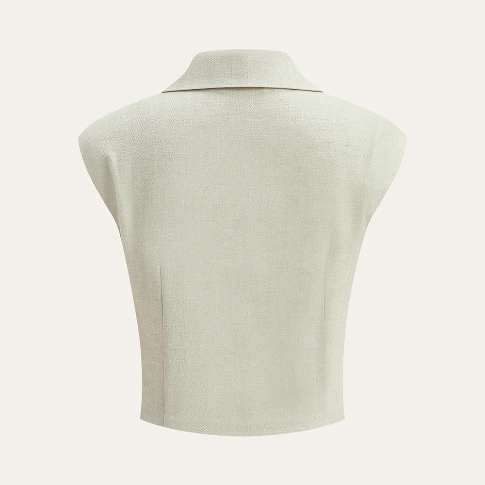 145 Linen Blend Cropped Blouse with Cross Wrap Detail - Picture 2 of 4